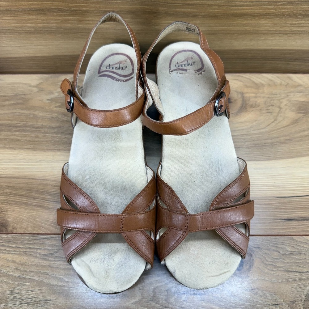 DANSKO Season Sandals Camel Leather 10 EU 40 Walking Comfort Casual Wedge